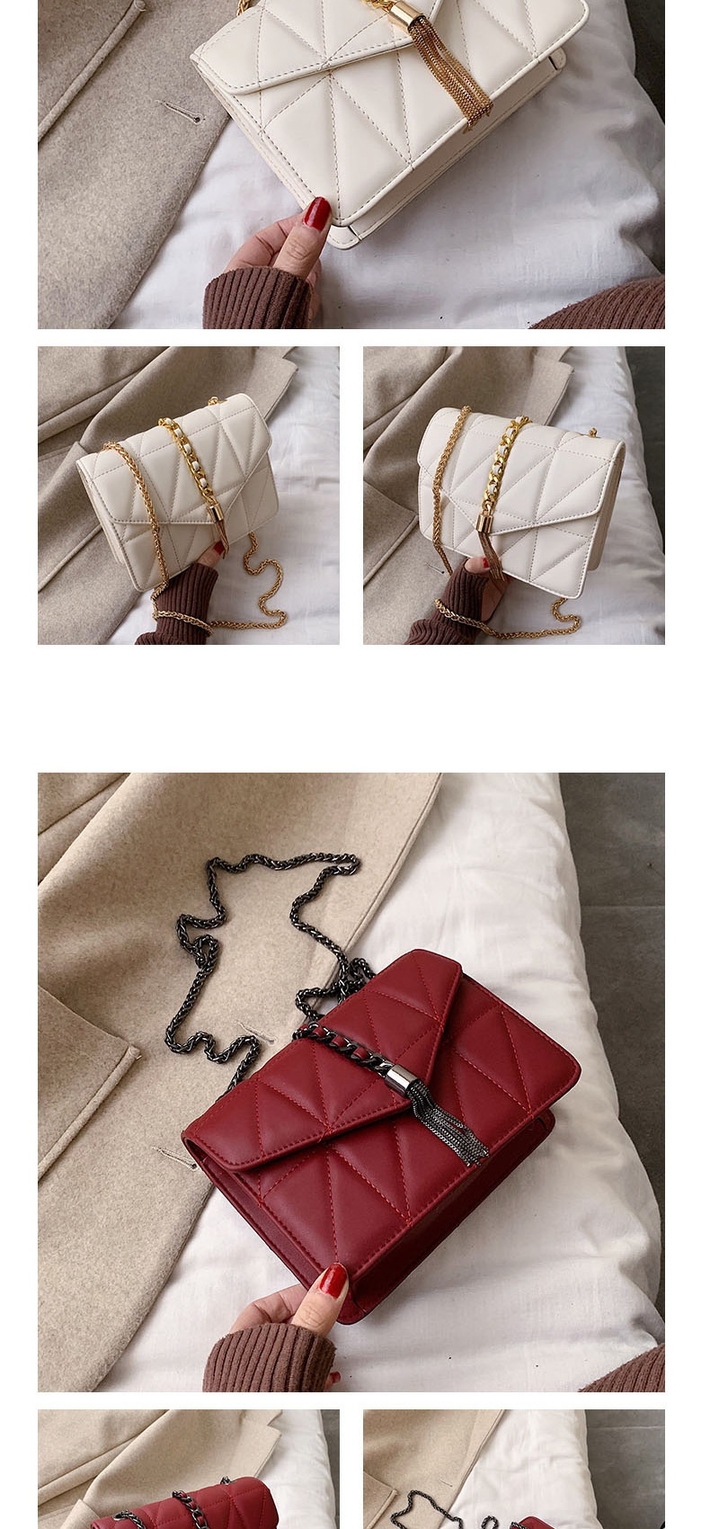 Fashion Red Gold Hardware Chain Embroidered Fringed Shoulder Bag,Shoulder bags