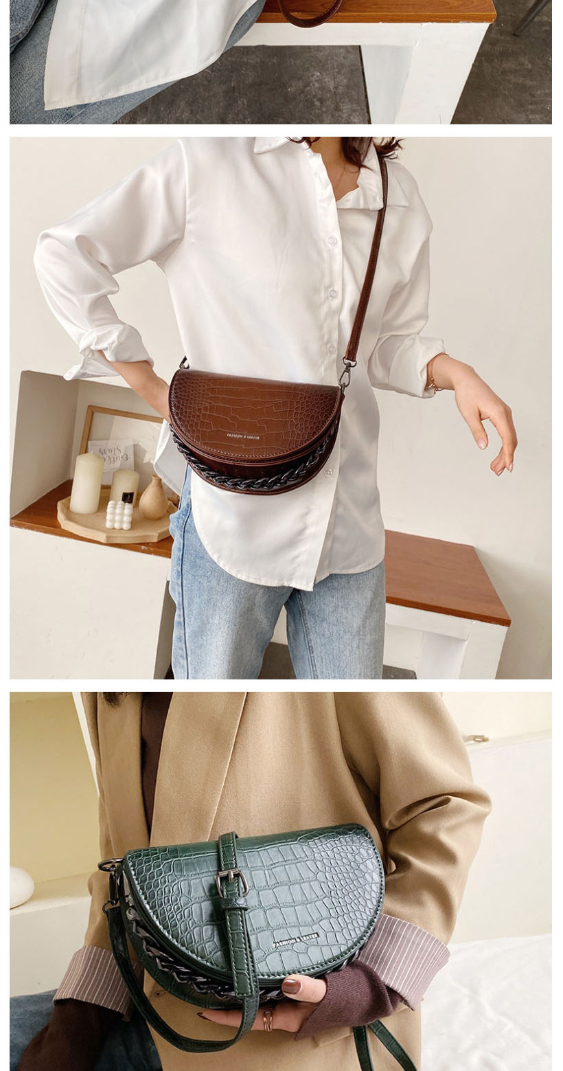 Fashion Red Wine Crocodile Semi-circular Bronzing Alphabet Shoulder Bag,Shoulder bags