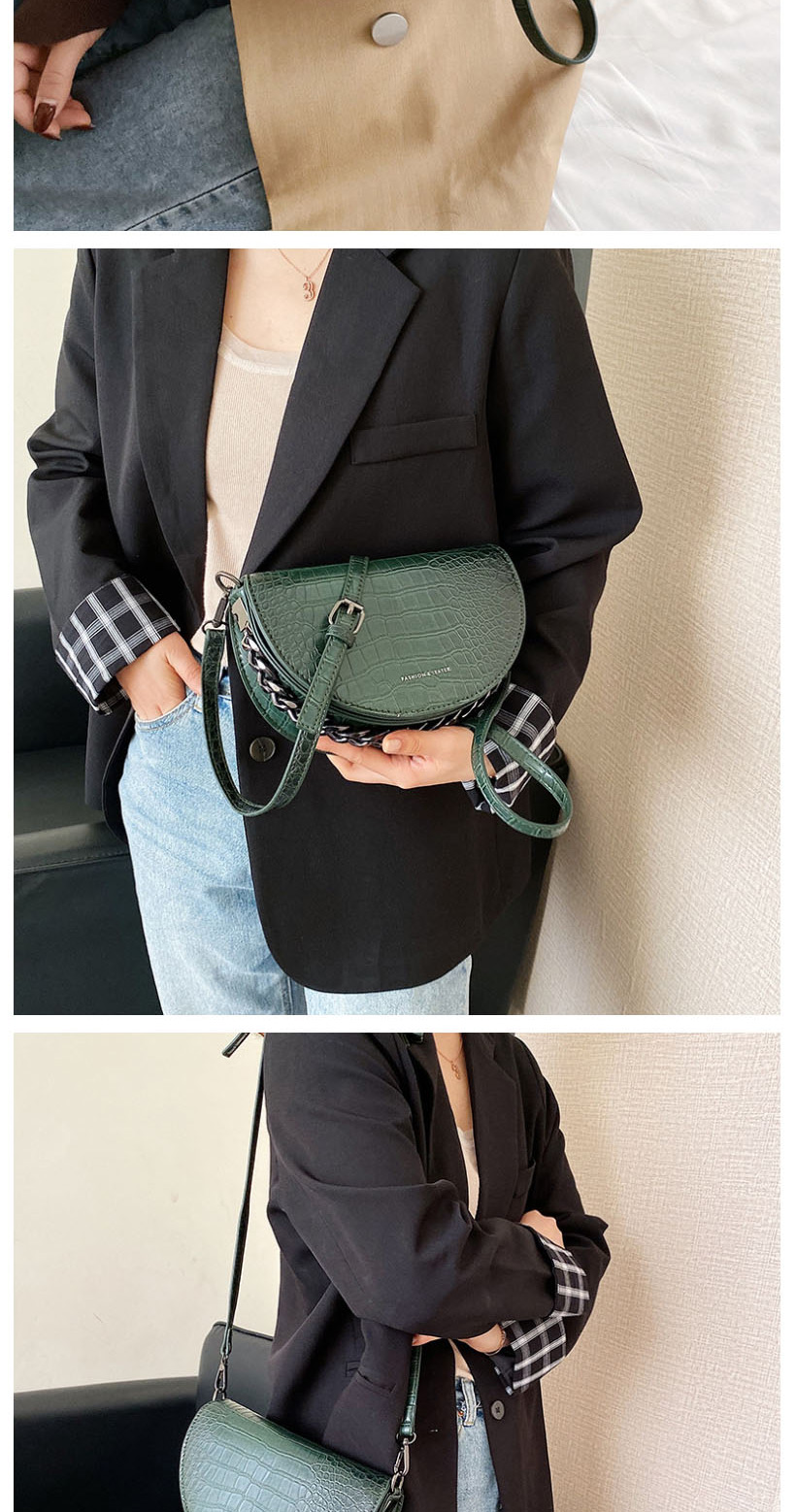 Fashion Green Crocodile Semi-circular Bronzing Alphabet Shoulder Bag,Shoulder bags