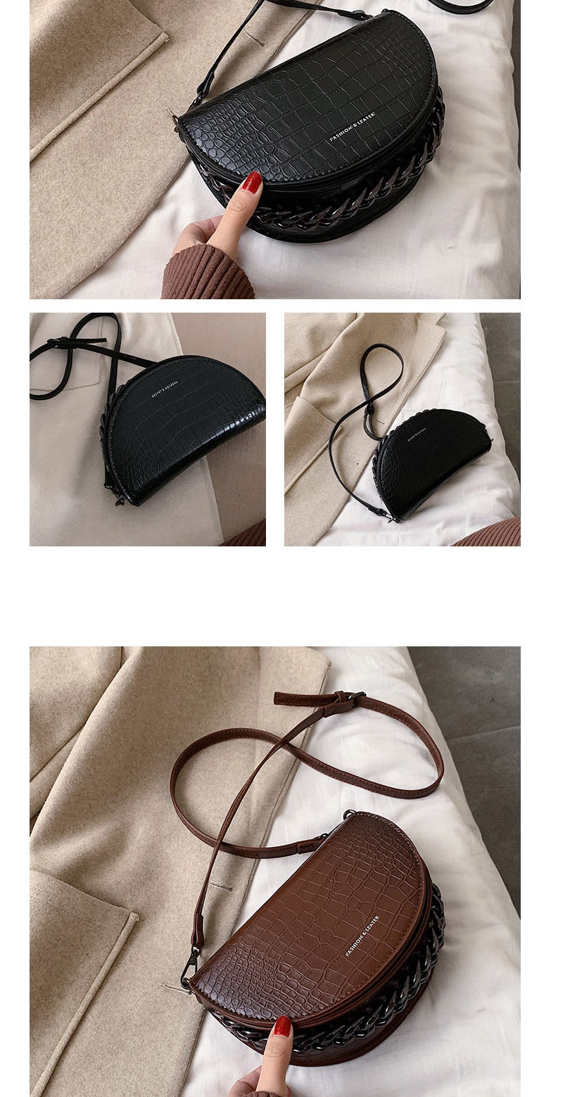 Fashion Coffee Color Crocodile Semi-circular Bronzing Alphabet Shoulder Bag,Shoulder bags