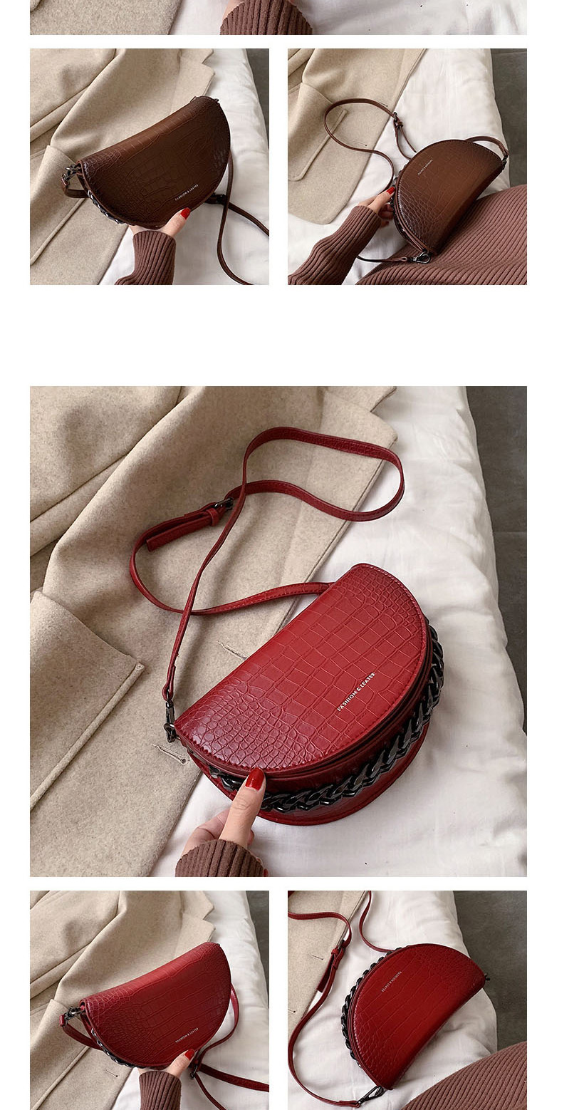 Fashion Coffee Color Crocodile Semi-circular Bronzing Alphabet Shoulder Bag,Shoulder bags