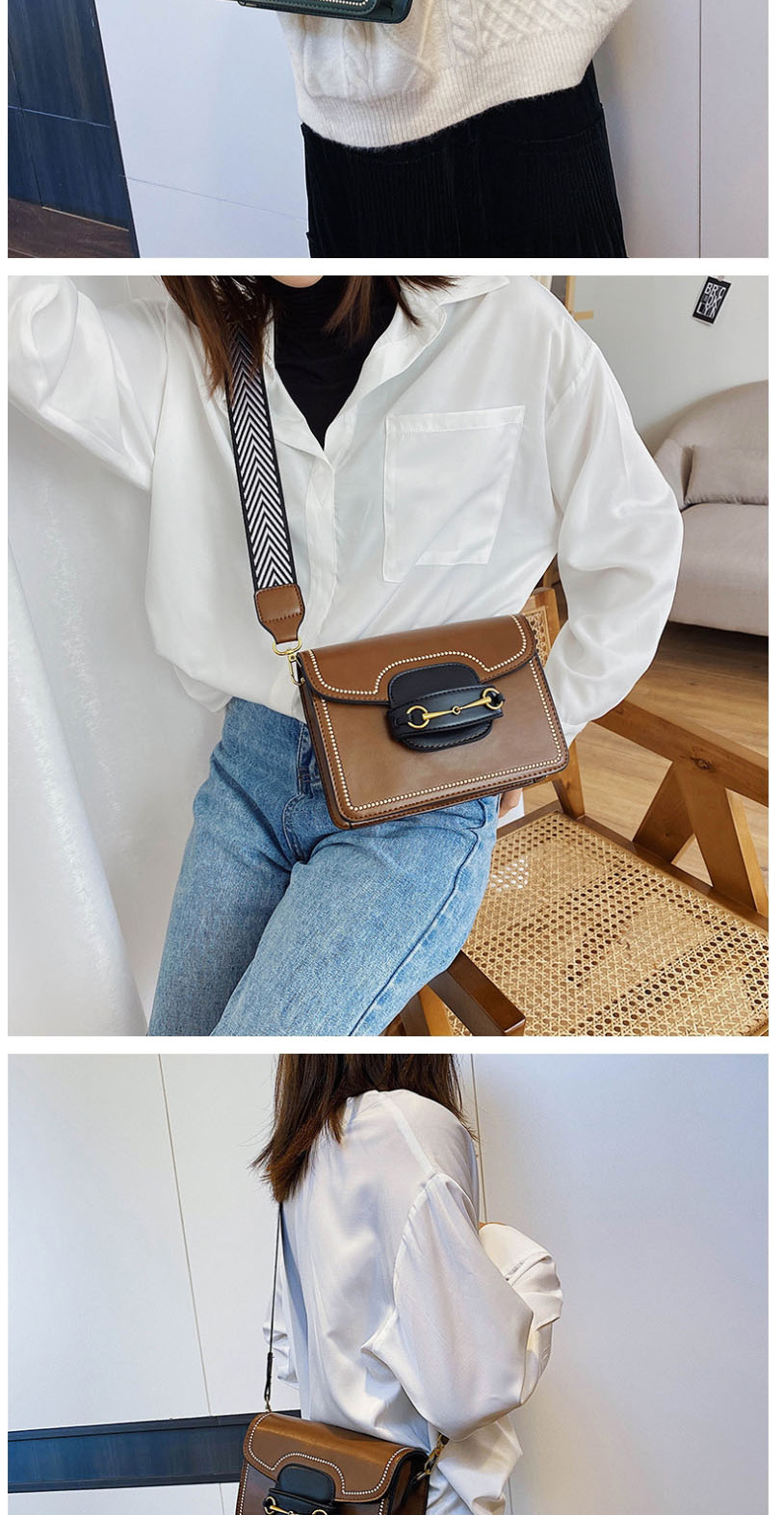 Fashion Brown Broadband Embroidered Oil Side Shoulder Crossbody Bag,Shoulder bags