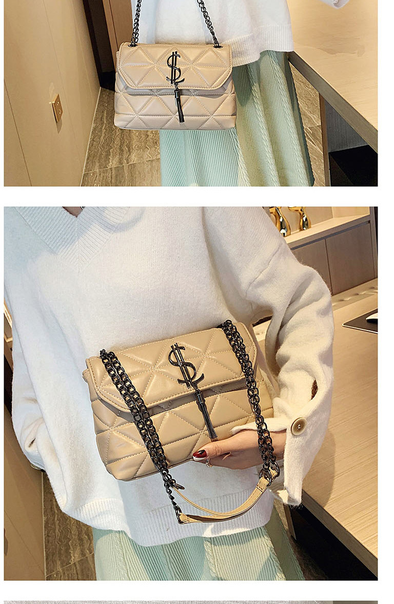 Fashion Khaki Tassel Diamond Chain Cross-body Shoulder Bag,Shoulder bags