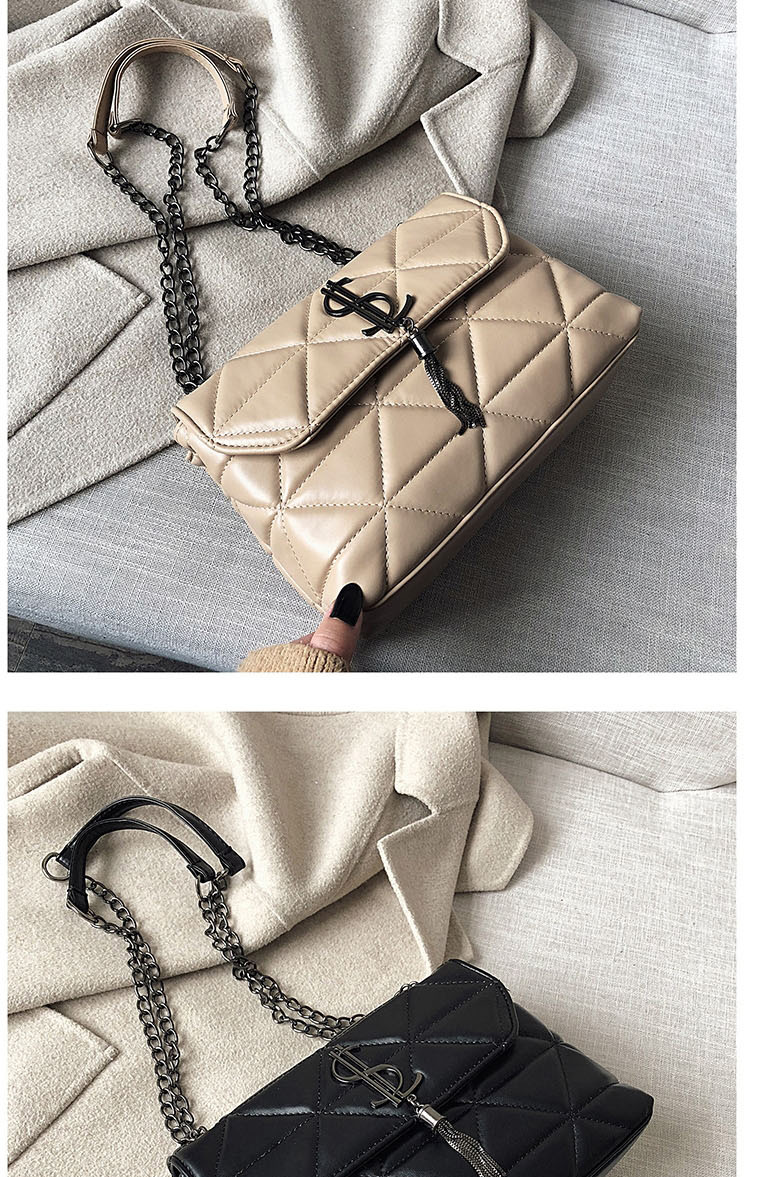 Fashion Khaki Tassel Diamond Chain Cross-body Shoulder Bag,Shoulder bags