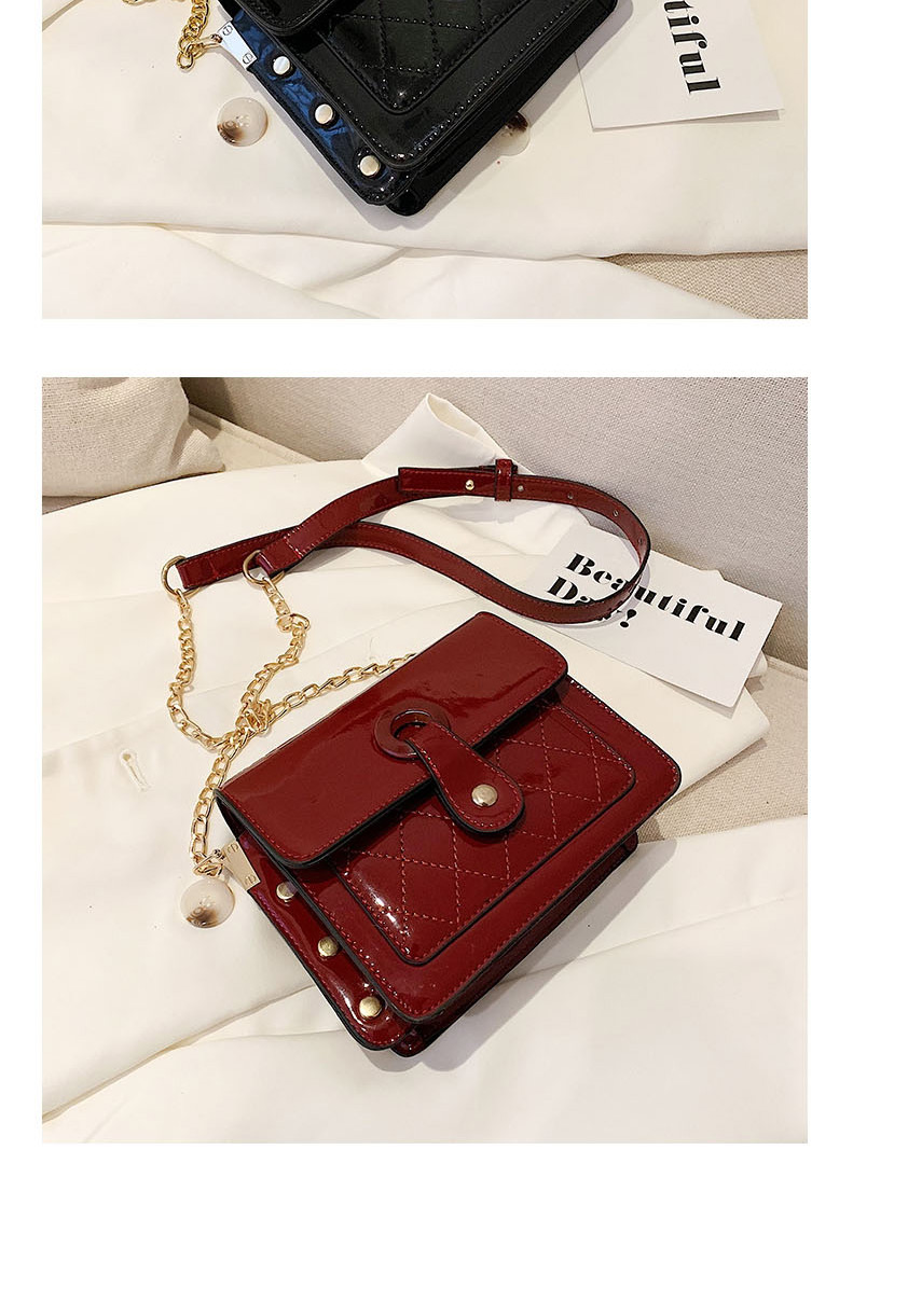 Fashion Coffee Color Patent Leather Diamond Studded Chain Shoulder Bag,Shoulder bags