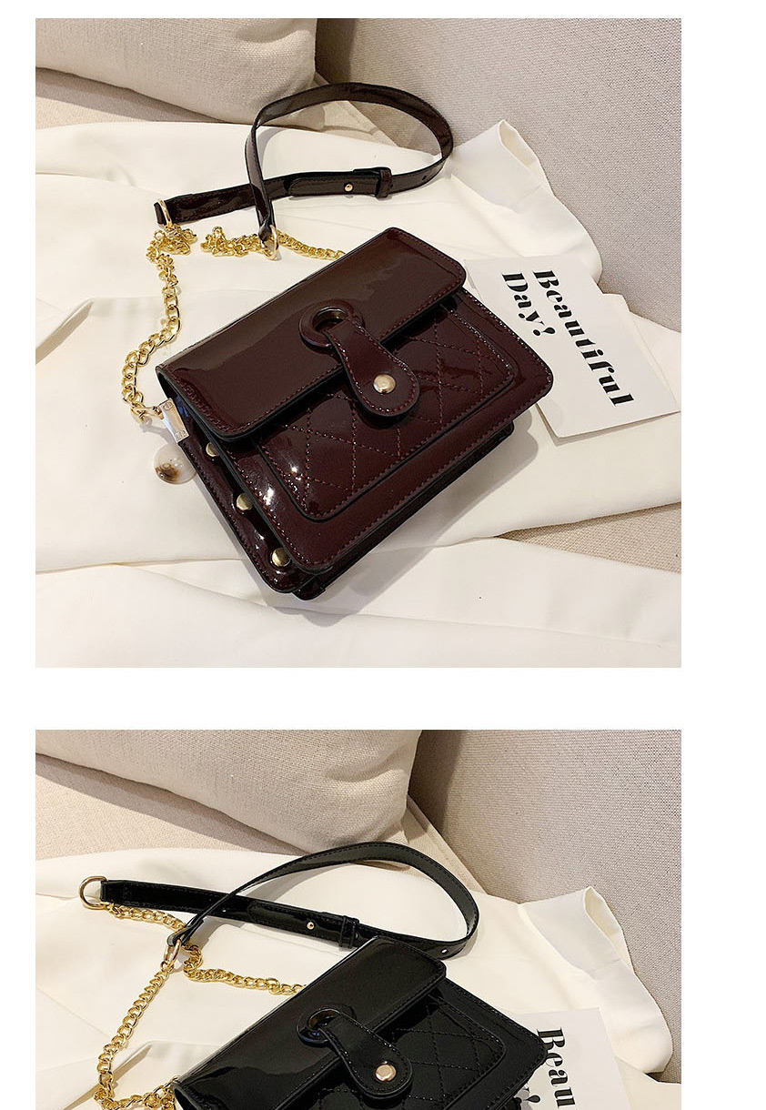 Fashion Coffee Color Patent Leather Diamond Studded Chain Shoulder Bag,Shoulder bags