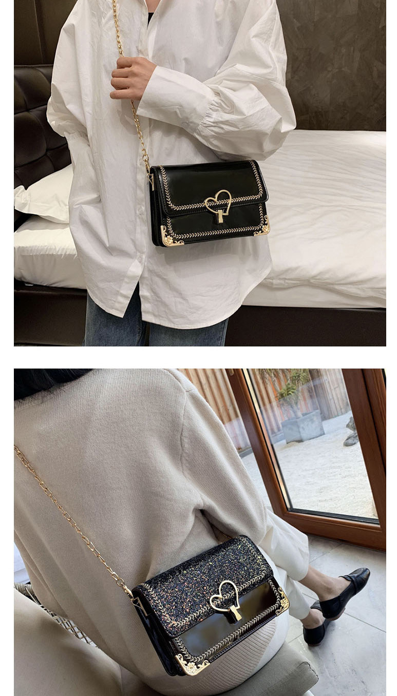Fashion Black Patent Leather Sequin Chain Embroidered Flap Shoulder Bag,Shoulder bags