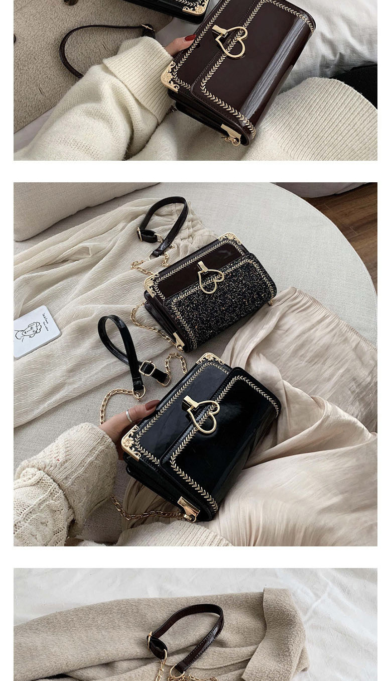 Fashion Black Sequins Patent Leather Sequin Chain Embroidered Flap Shoulder Bag,Shoulder bags