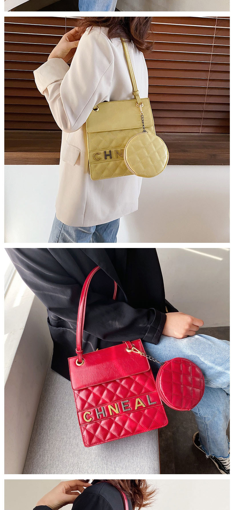 Fashion White Letter Diamond Lattice Mother Bag Crossbody Shoulder Bag,Messenger bags