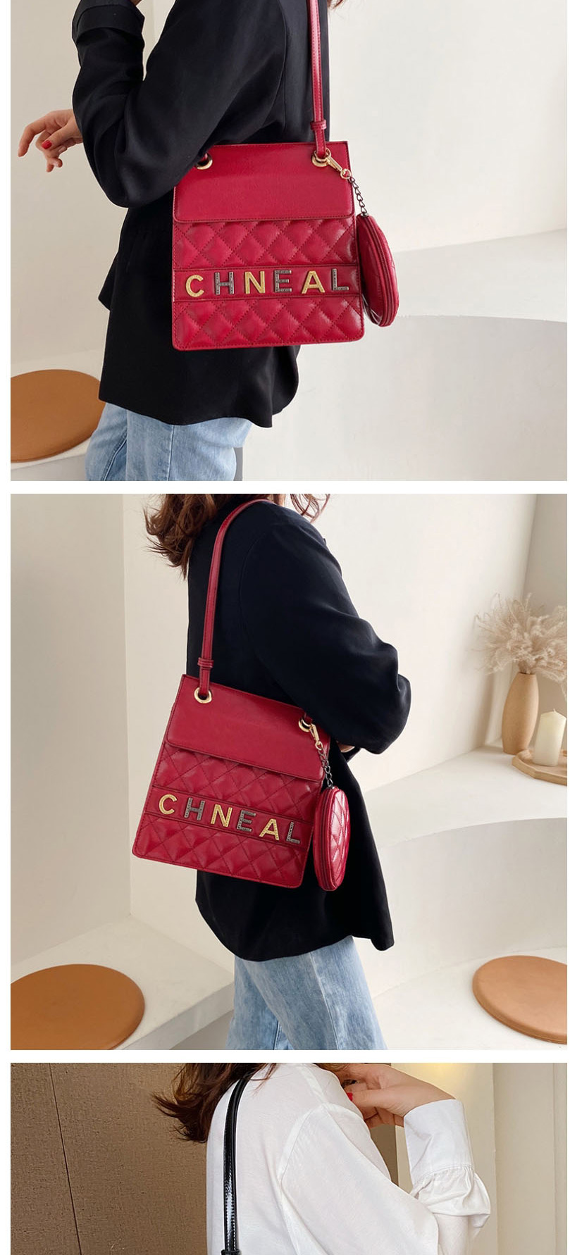 Fashion Red Letter Diamond Lattice Mother Bag Crossbody Shoulder Bag,Messenger bags