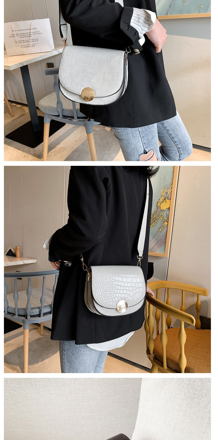 Fashion Coffee Color Croc-print Half-lock Buckle Crossbody Bag,Shoulder bags