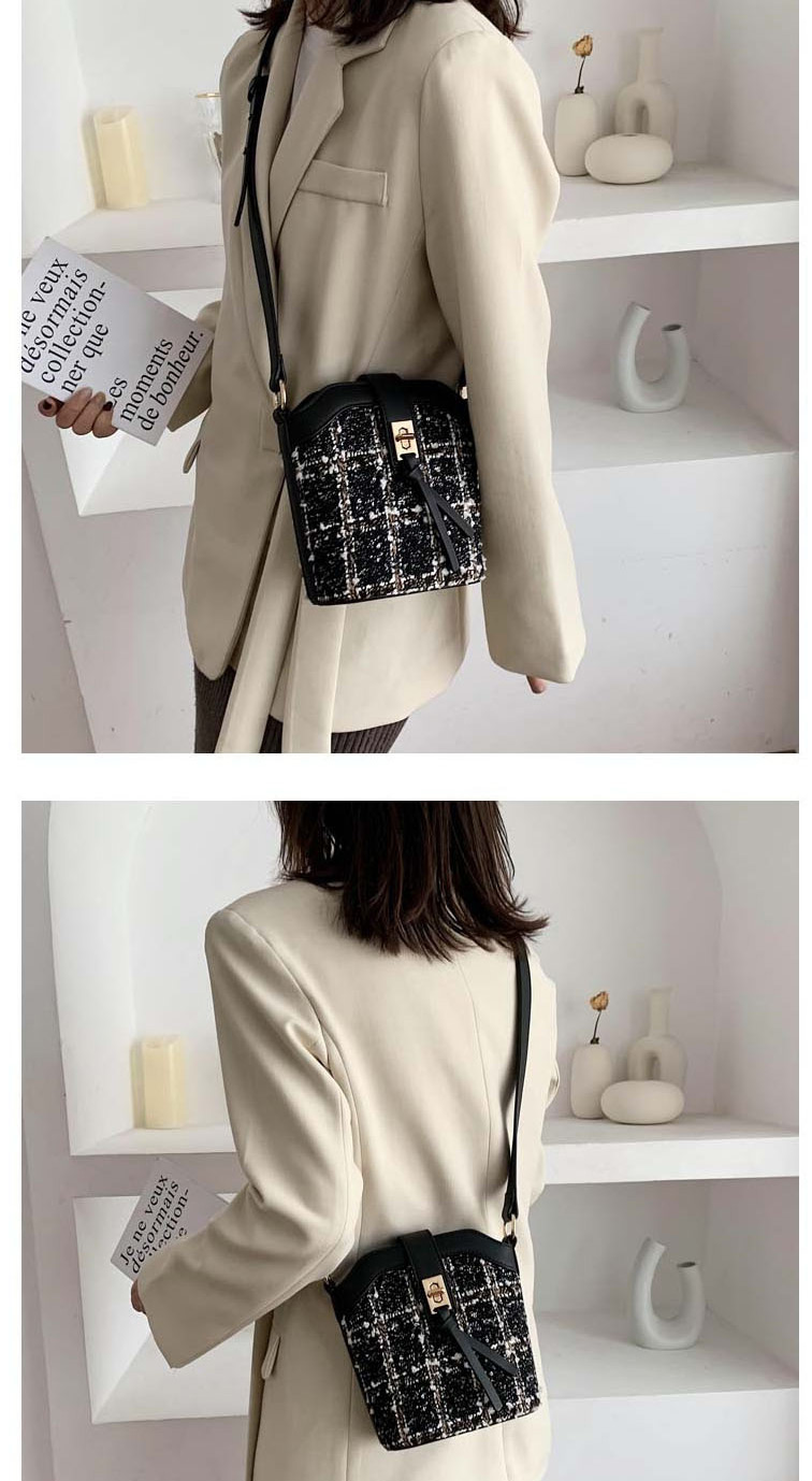 Fashion Black Plaid Houndstooth Contrast Lock Shoulder Crossbody Bag,Shoulder bags