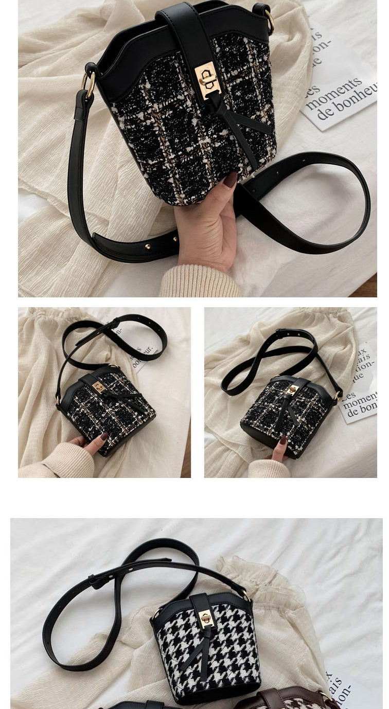 Fashion Black Plaid Houndstooth Contrast Lock Shoulder Crossbody Bag,Shoulder bags