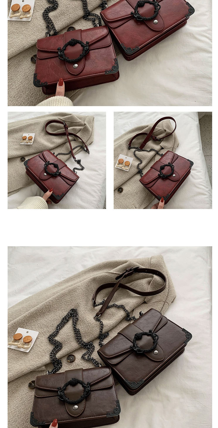 Fashion Coffee Color Trumpet Chain Metal Buckle Shoulder Crossbody Bag,Shoulder bags