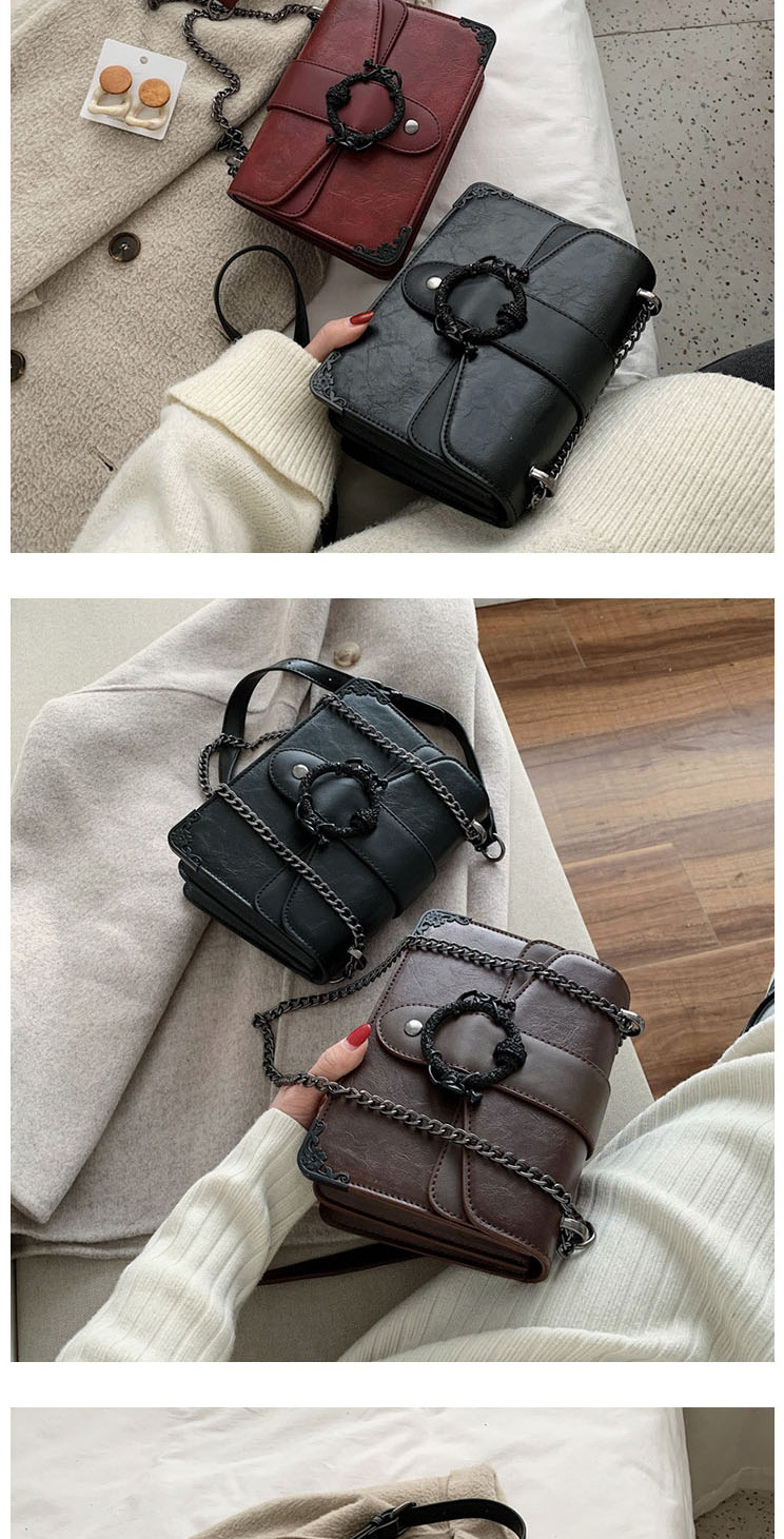 Fashion Black Large Chain Metal Buckle Shoulder Crossbody Bag,Shoulder bags
