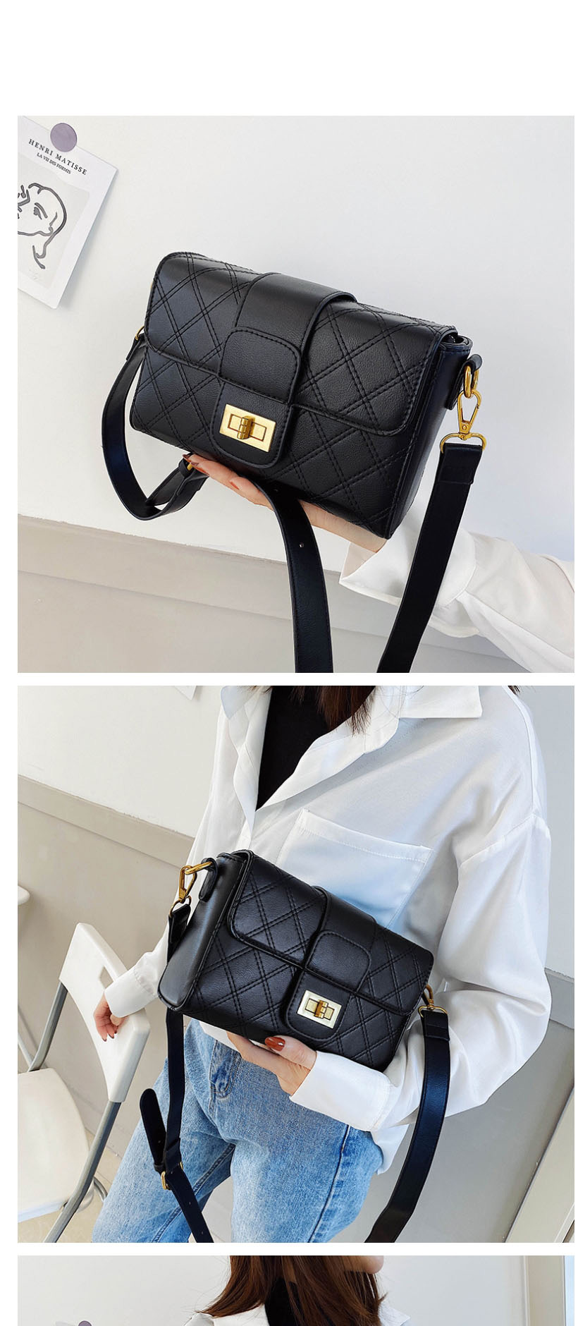 Fashion Black Locked Diamond Shoulder Bag,Shoulder bags