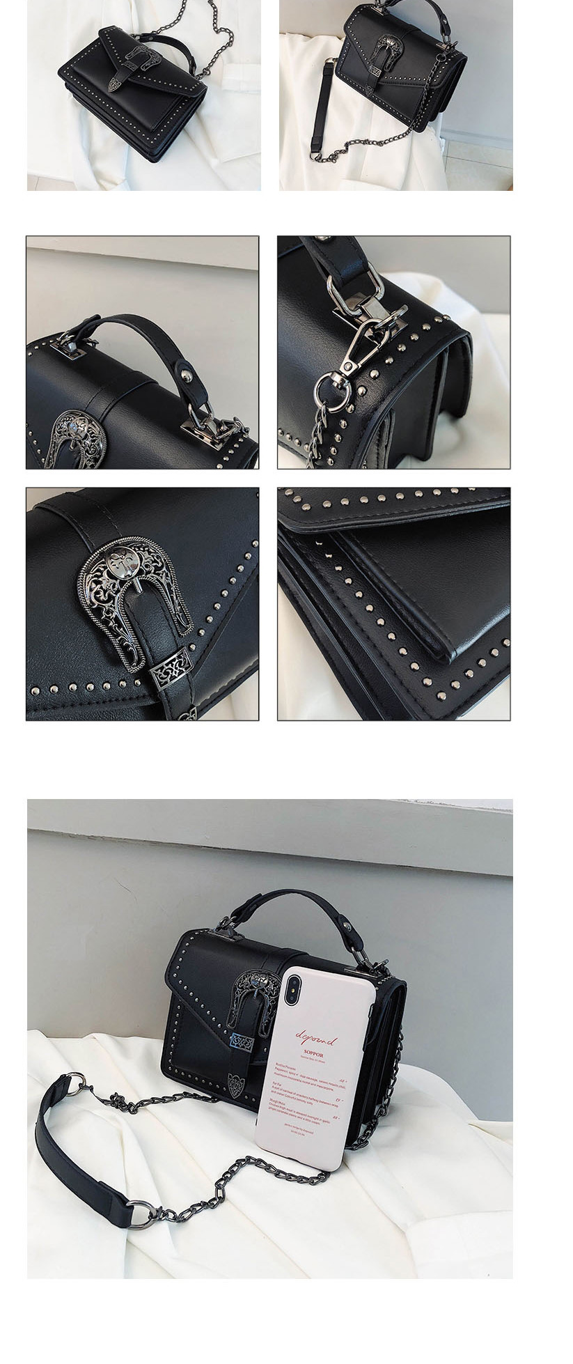 Fashion Brown Studded Chain Shoulder Bag,Handbags