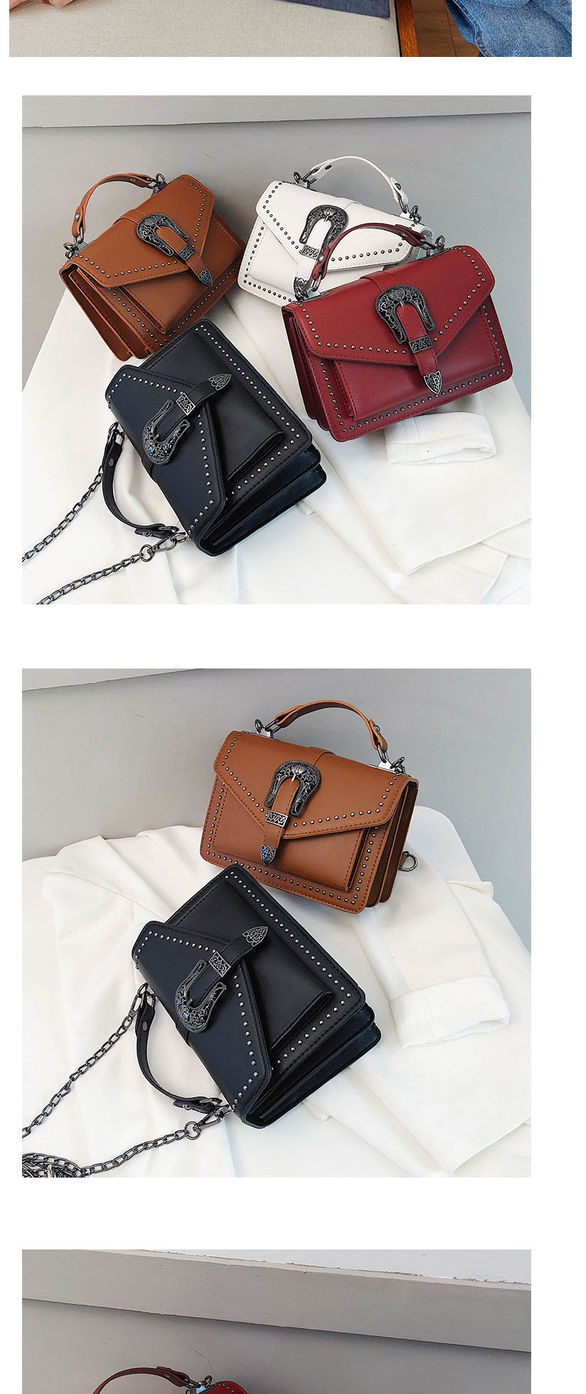 Fashion Black Studded Chain Shoulder Bag,Handbags