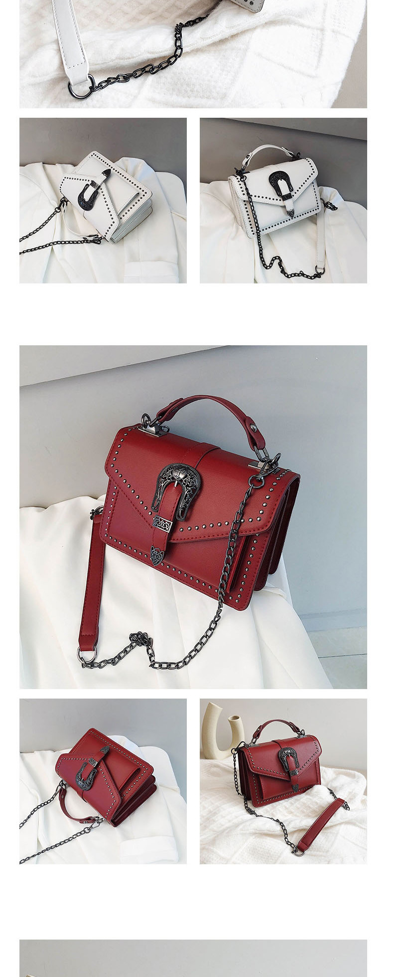 Fashion Red Studded Chain Shoulder Bag,Handbags