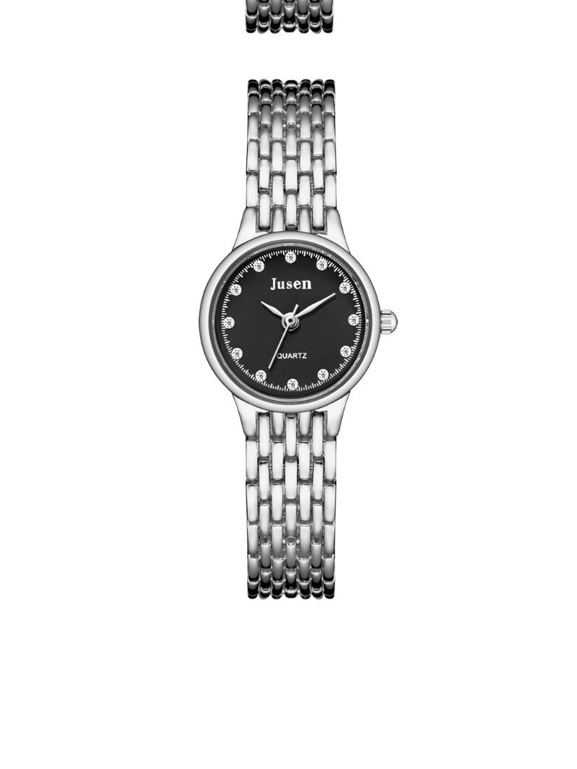 Fashion Black Face With Silver Band Alloy Diamond Bracelet Watch,Ladies Watches