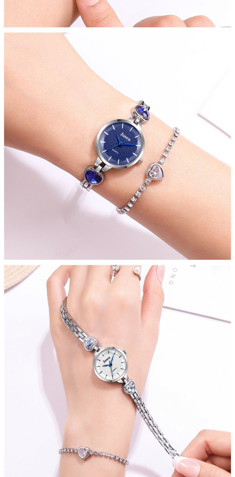 Fashion Silver With Royal Blue Surface Love Watch With Diamond And Water-cut Fine Bracelet Quartz,Ladies Watches