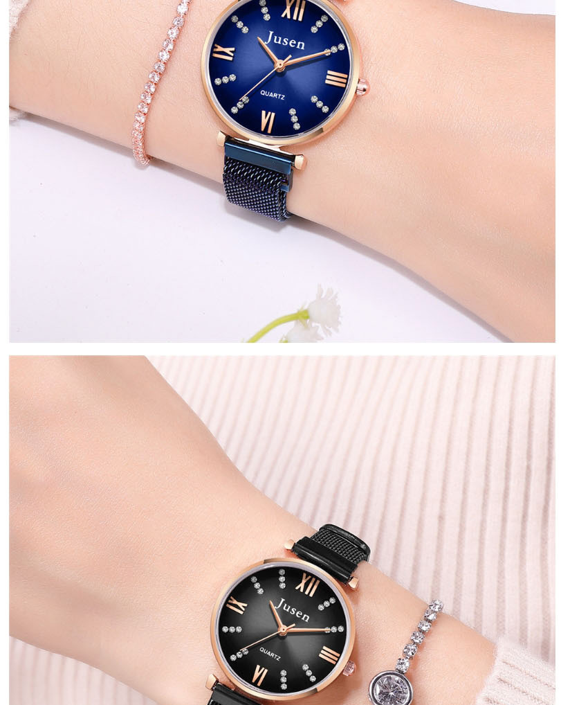 Fashion Black Quartz Watch With Diamonds And Magnets,Ladies Watches