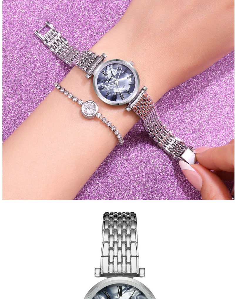 Fashion Black Face With Silver Band Marble Face Roman Scale Quartz Steel Band Bracelet Watch,Ladies Watches
