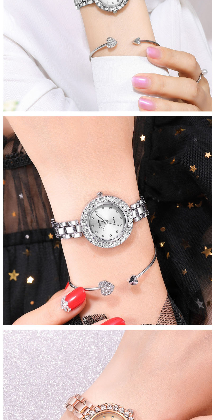 Fashion Black Face With Silver Band Diamond Bracelet Watch With Diamonds,Ladies Watches