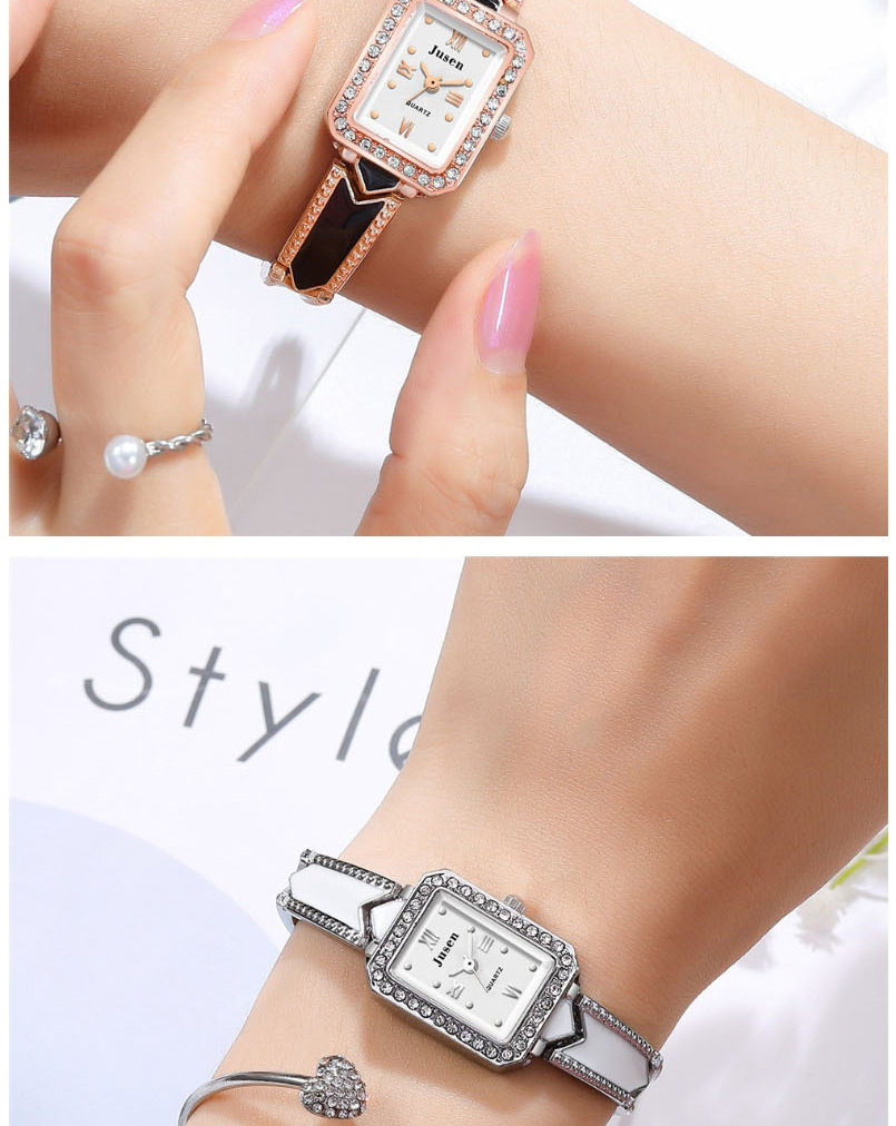 Fashion Rose Gold Black Belt Diamond Bracelet Watch With Diamonds,Ladies Watches