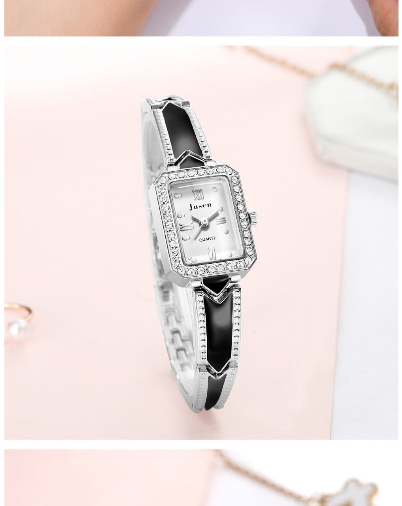 Fashion Silver Black Belt Diamond Bracelet Watch With Diamonds,Ladies Watches
