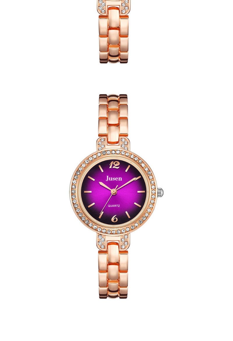 Fashion Rose Gold With Purple Face Quartz Bracelet With Diamonds And Steel Sunburst,Ladies Watches