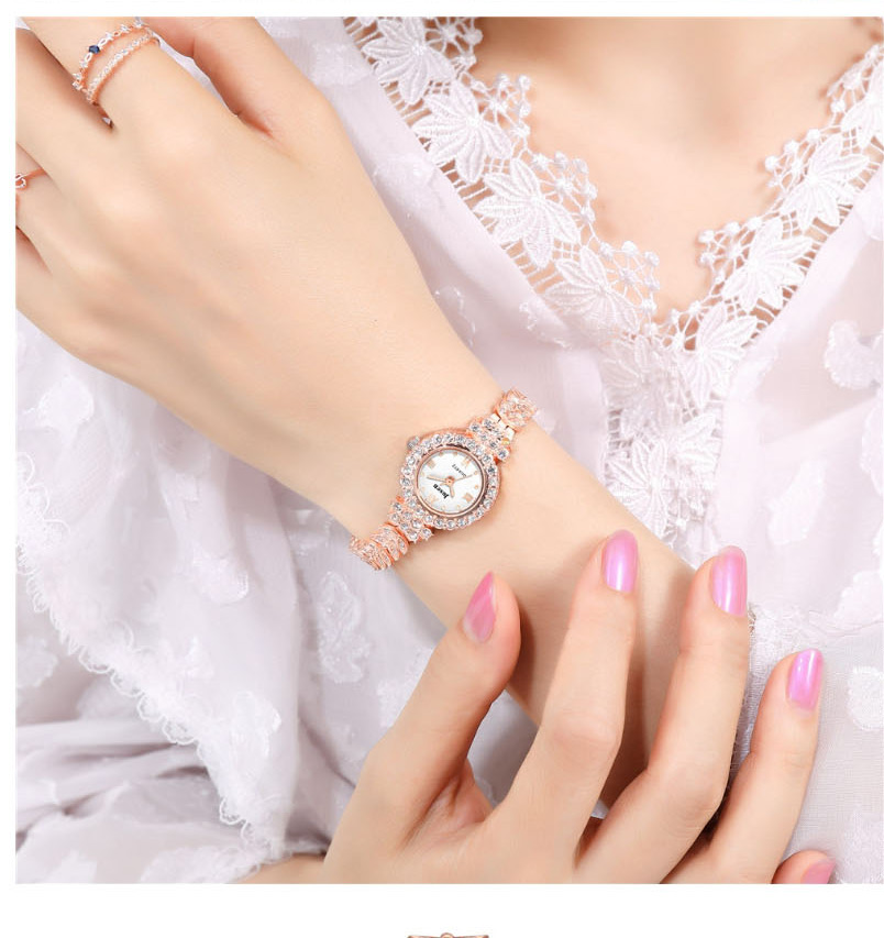 Fashion Rose Gold With Rose Gold Face Roman Scale Alloy Watch With Diamonds,Ladies Watches