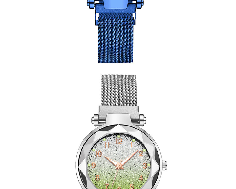 Fashion Silver Green Gradient Digital Luminous Iron Stone Star Watch,Ladies Watches