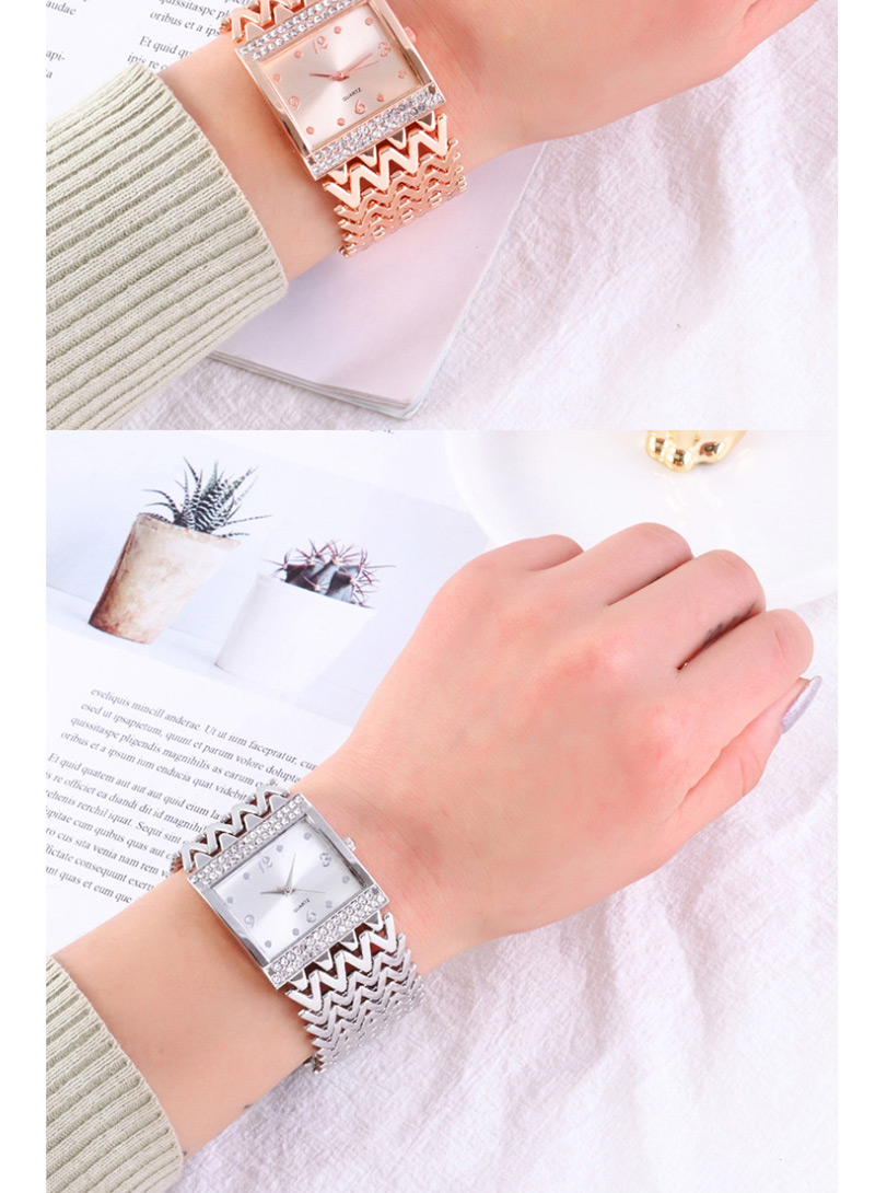 Fashion Rose Gold Quartz Watch With Diamonds And Square Metal Strap,Ladies Watches