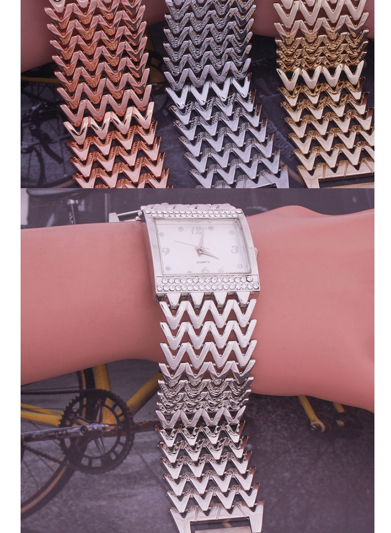 Fashion Silver Quartz Watch With Diamonds And Square Metal Strap,Ladies Watches