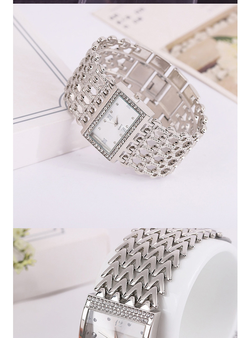 Fashion Silver Quartz Watch With Diamonds And Square Metal Strap,Ladies Watches