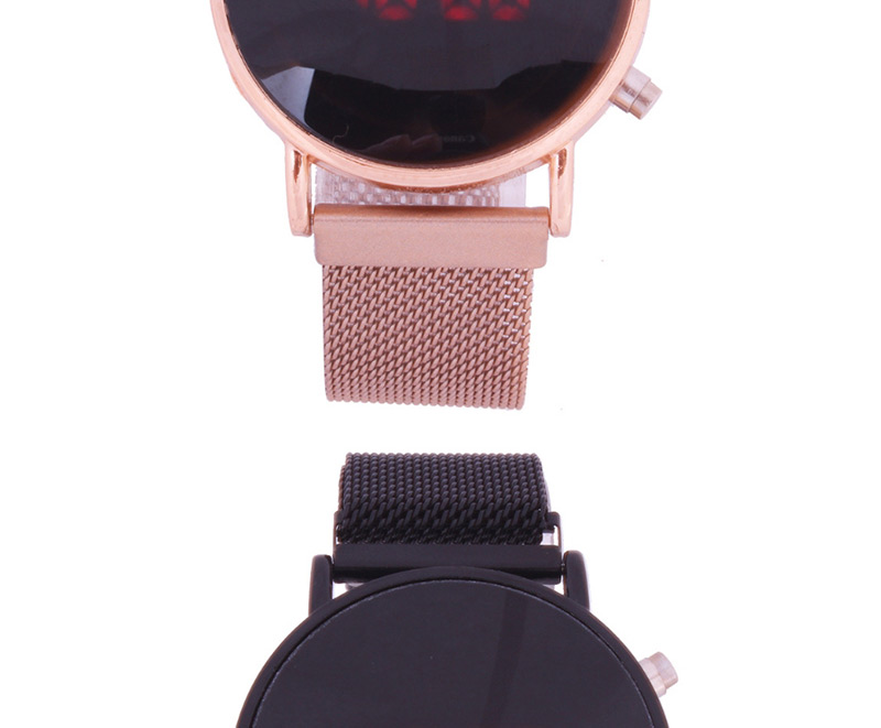 Fashion Black Watch Led Cold Light Suction Iron Mesh With Electronic Watch,Ladies Watches