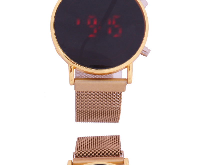 Fashion Black Watch Led Cold Light Suction Iron Mesh With Electronic Watch,Ladies Watches