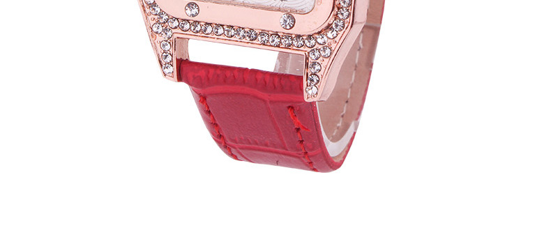 Fashion Pink Leather Watch With Square Diamonds,Ladies Watches