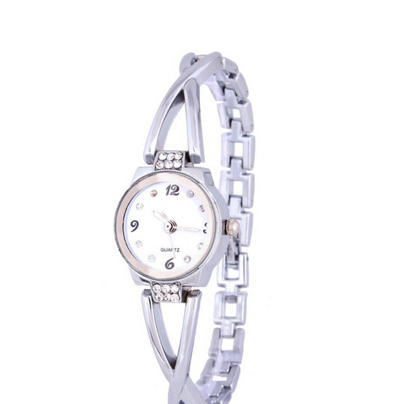 Fashion Silver (diamond) + White Bracelet With Steel Band And Diamonds,Ladies Watches