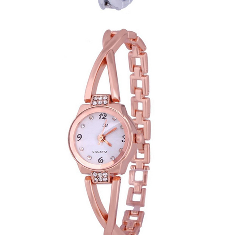 Fashion Rose Gold (diamond) + White Bracelet With Steel Band And Diamonds,Ladies Watches