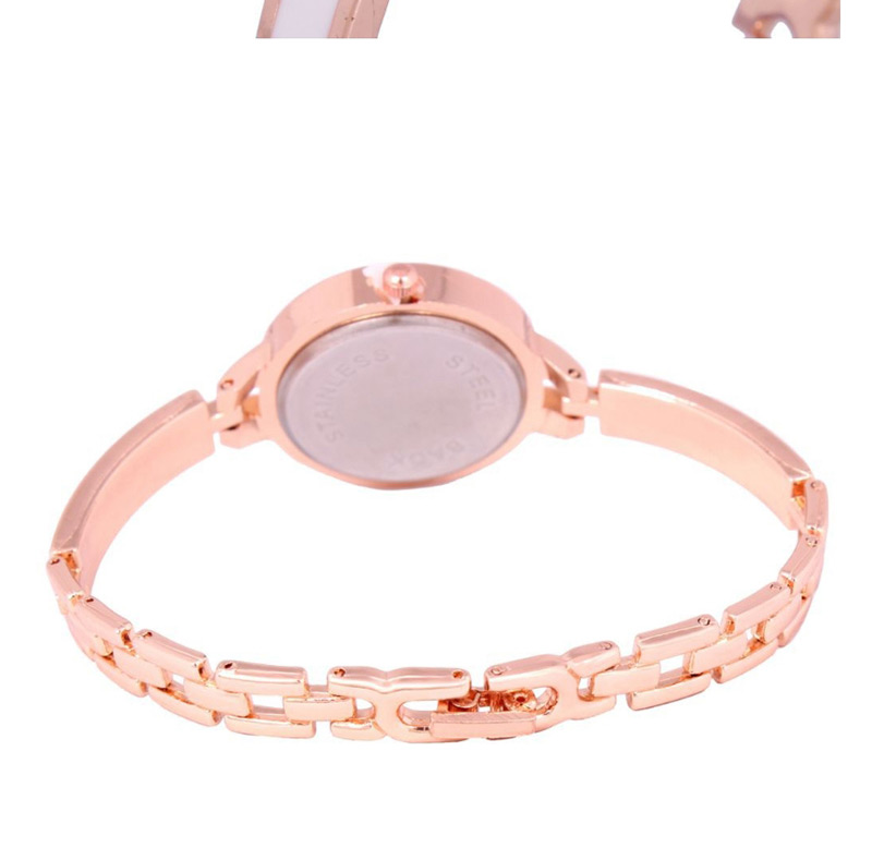 Fashion Rose Gold (diamond) + White Bracelet With Steel Band And Diamonds,Ladies Watches