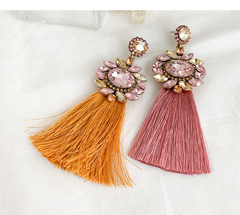 Fashion Ginger Alloy Rhinestone Geometric Tassel Stud Earrings,Drop Earrings