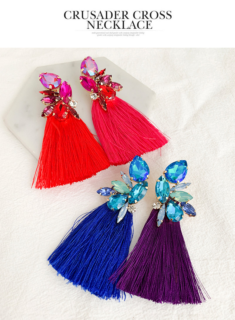 Fashion Purple + Blue Alloy Rhinestone Drop Fringe Stud Earrings,Drop Earrings