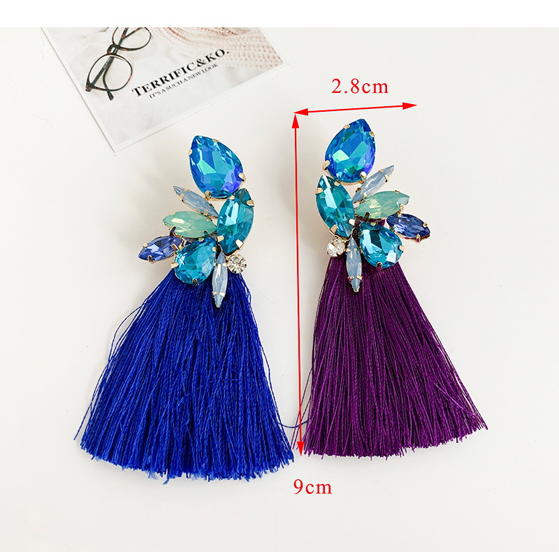 Fashion Royal Blue + Blue Alloy Rhinestone Drop Fringe Stud Earrings,Drop Earrings