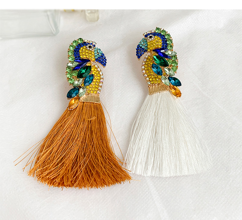 Fashion Royal Blue Alloy Rhinestone Parrot Tassel Stud Earrings,Drop Earrings