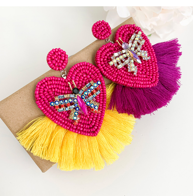Fashion Purple + Royal Blue Alloy Rhinestone Butterfly Beads Love Tassel Earring,Drop Earrings