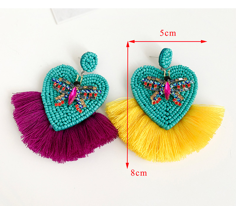 Fashion Yellow Alloy Rhinestone Butterfly Beads Love Tassel Earring,Drop Earrings