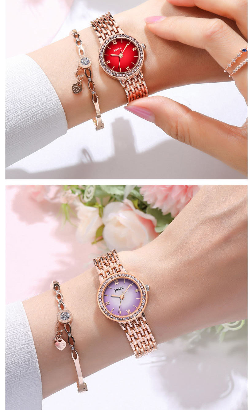 Fashion Rose Gold With Purple Face Gradient Quartz Bracelet With Diamonds,Ladies Watches