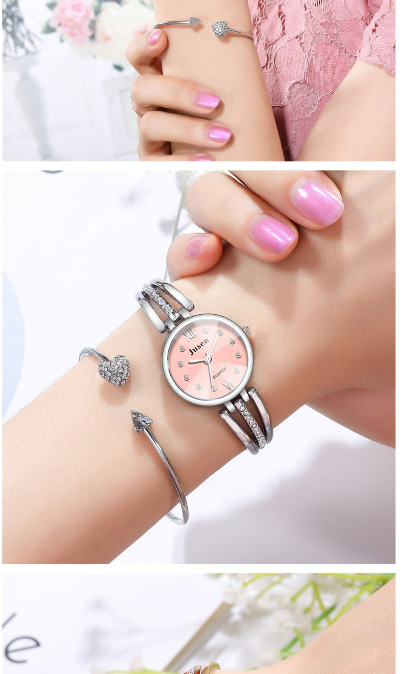 Fashion Silver With White Surface Slim Diamond Watch With Steel Band,Ladies Watches